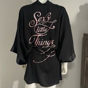 M VS Victoria’s Secret Sexy little thing Vintage Robe-Black & pink rhinestones